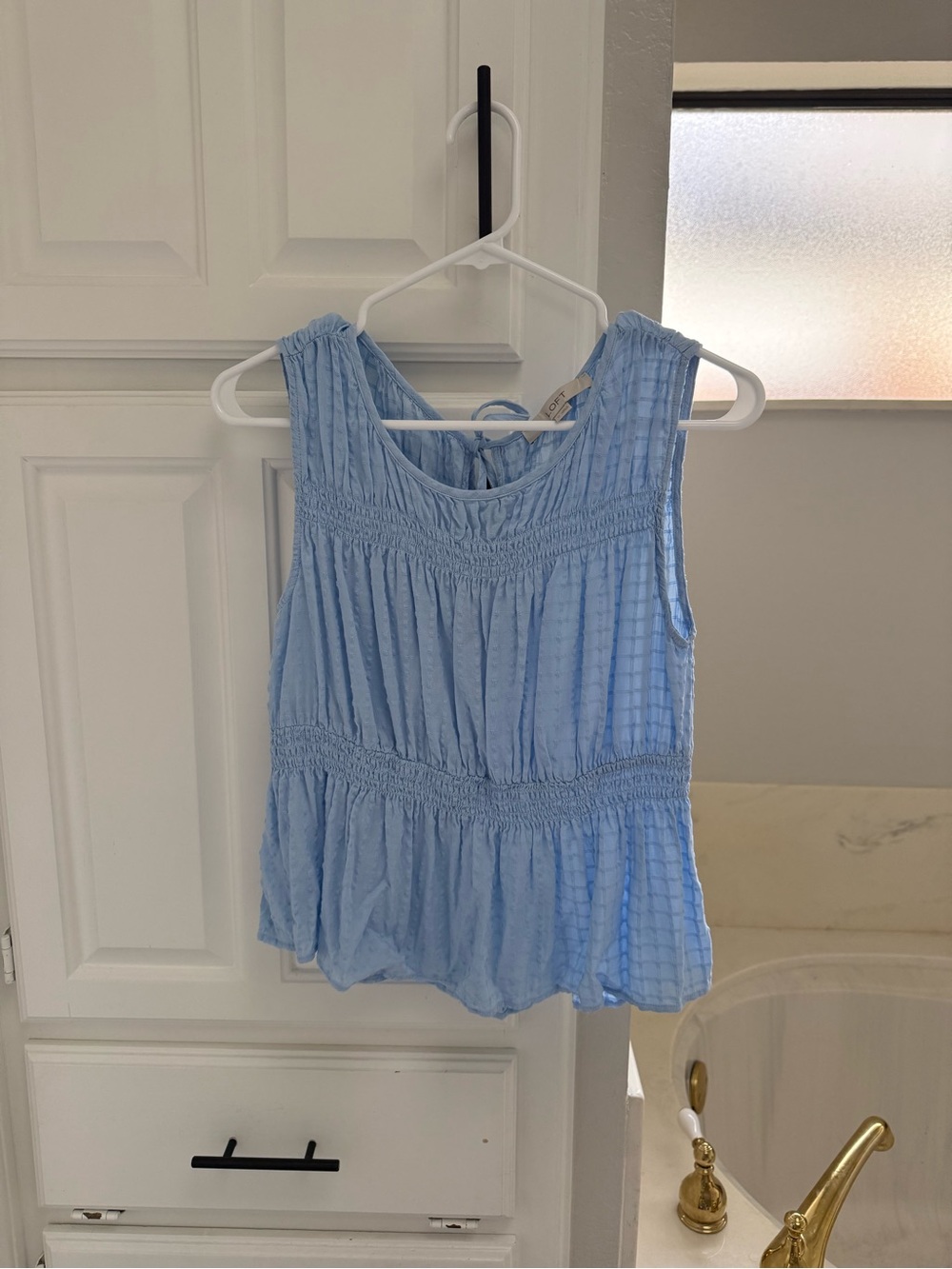 LOFT Light Blue Smocked Sleeveless Peplum Camisole